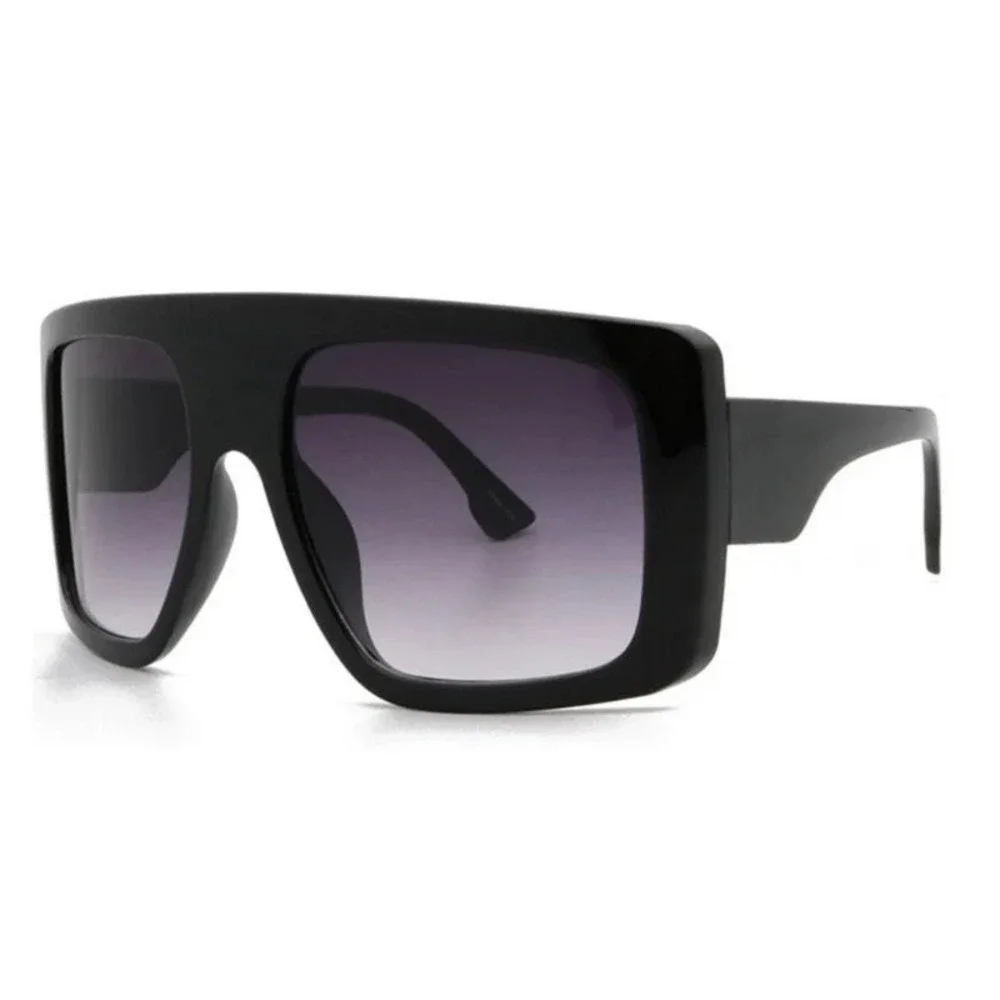 Womens Oversized Flat Top Shield Sunglasses Black Square Frame Gradient Lens New